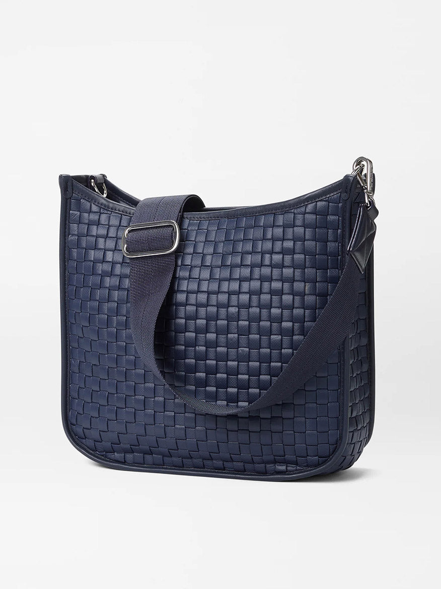 MZ Wallace Woven Box Crossbody in Dawn Oxford handwoven against a neutral background.