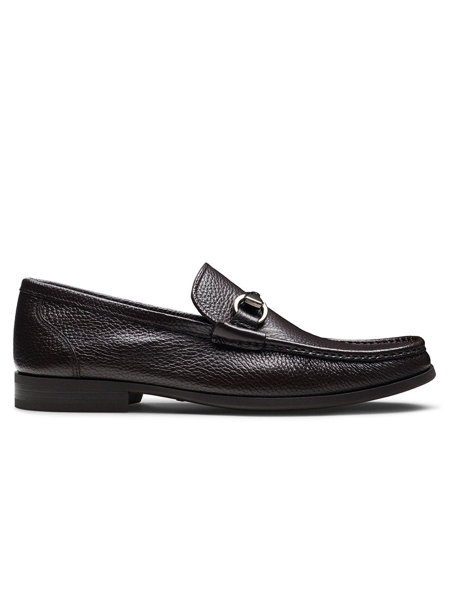 The Magnanni Gentry Soft in Tumbled Brown is a textured loafer featuring a buckle detail and cushioned sole, shown from the side against a white background.