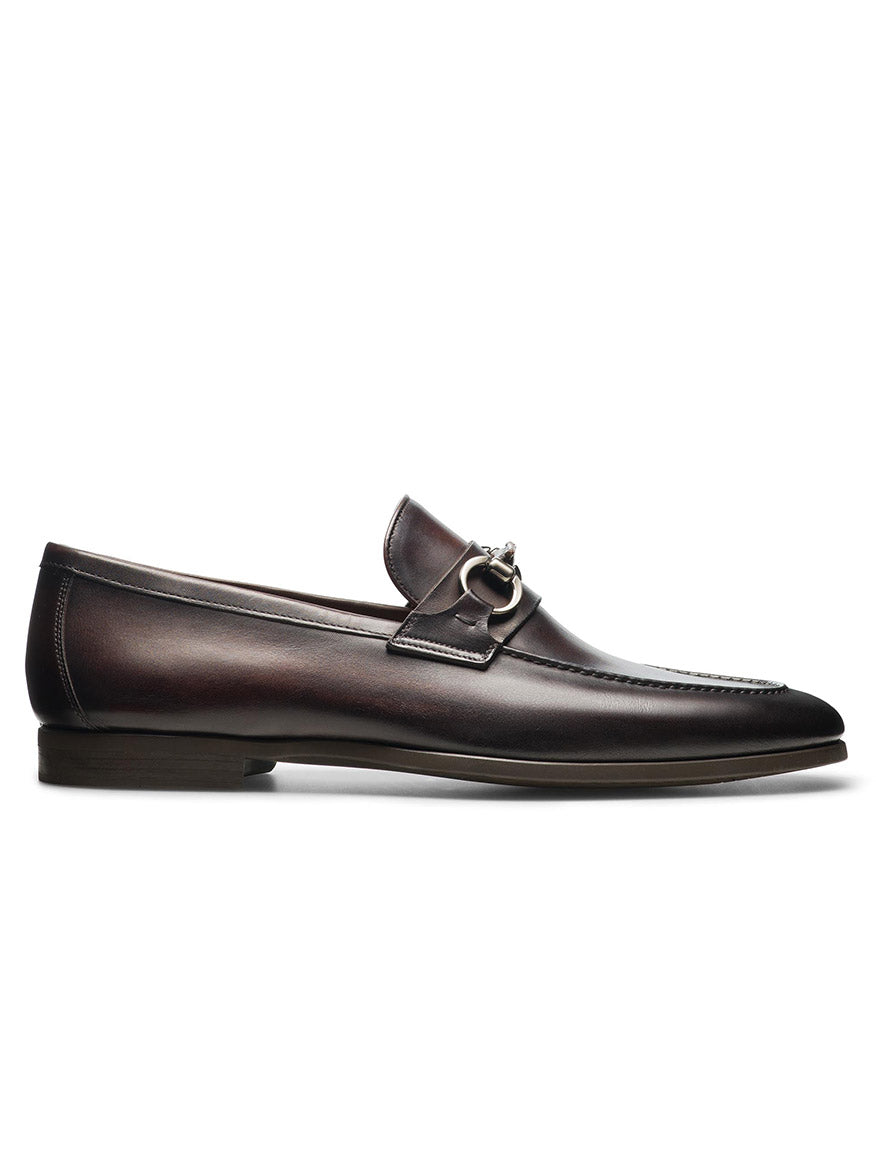 A single Magnanni Diago II in Brown with a moccasin toe design and a silver horsebit detail on the vamp, shown in side profile on a white background.