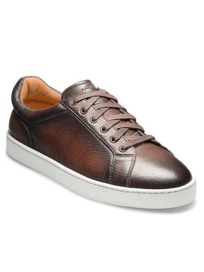 Magnanni Leve in Brown deerskin leather sneaker with white sole.