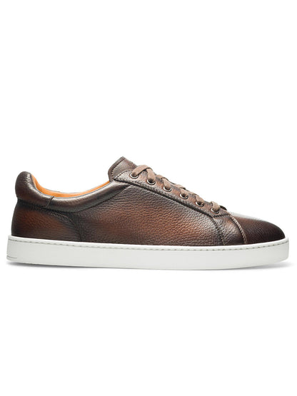 A single Magnanni Leve in Brown deerskin leather sneaker with white soles.