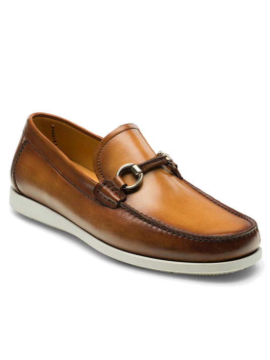 Magnanni Marbella in Tabaco loafer with metal buckle and leather-wrapped bit detail.