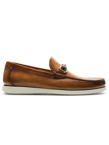 A Magnanni Marbella in Tabaco loafer with a metal horsebit detail and true moccasin construction on a white background.