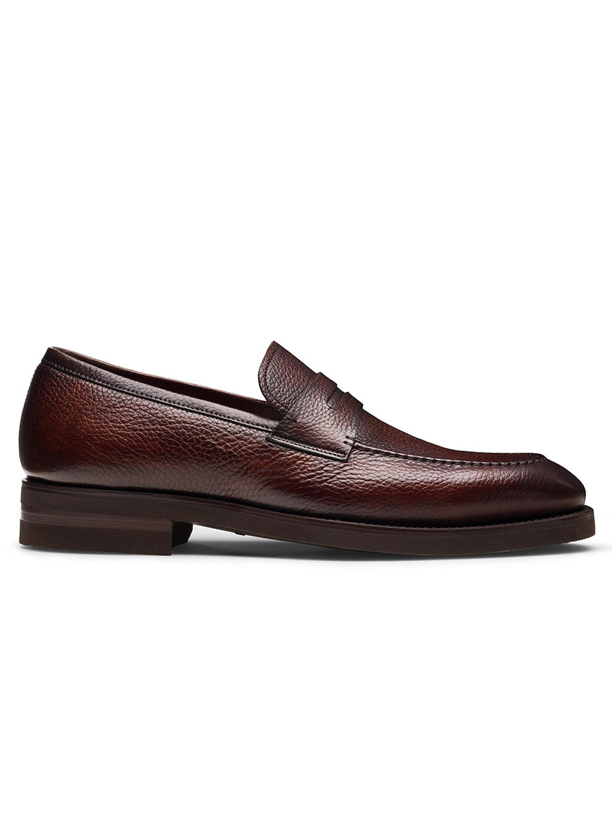 The Magnanni Matlin V in Tumbled Midbrown is a smart-casual loafer featuring textured brown leather and a low heel, displayed in side profile against a white background.