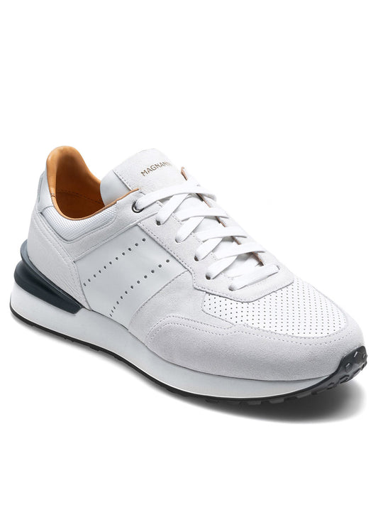Magnanni Sona in White athletic sneaker with sport sole and laces on a white background.