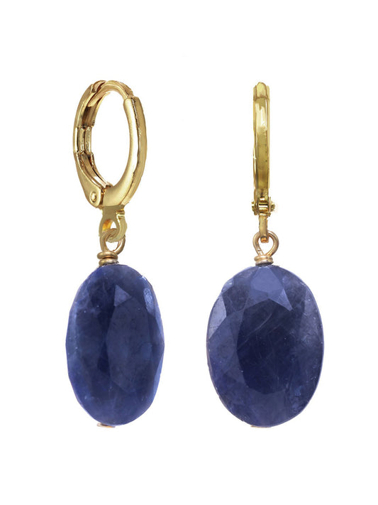 A pair of Margo Morrison Cushion Cut Blue Sapphire Drop Earrings with gold-filled leverback.