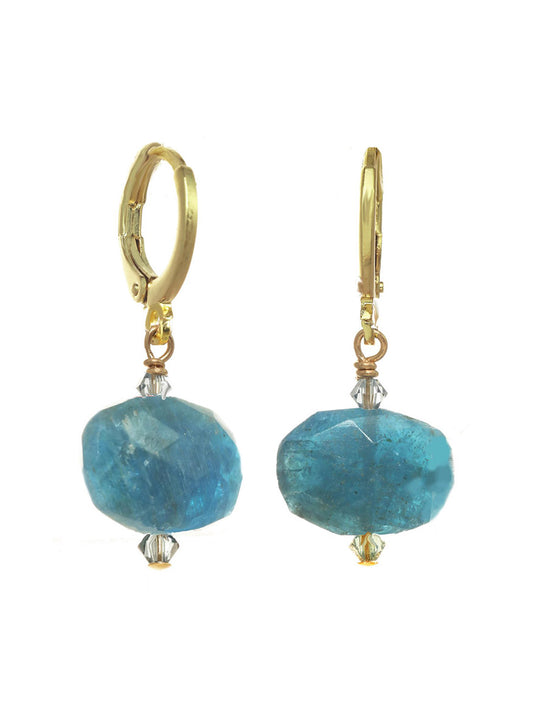 Margo Morrison Gold-filled Huggie Earrings with Flat Faceted Apatite Drops.