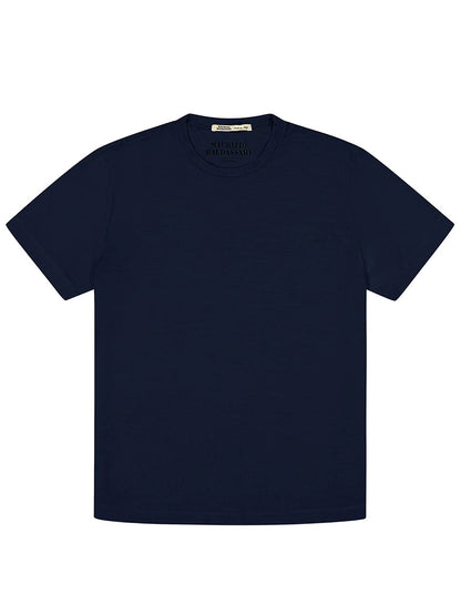 Maurizio Baldassari Linate Technmerino Short Sleeve T-Shirt in Blue Nights displayed on a white background.