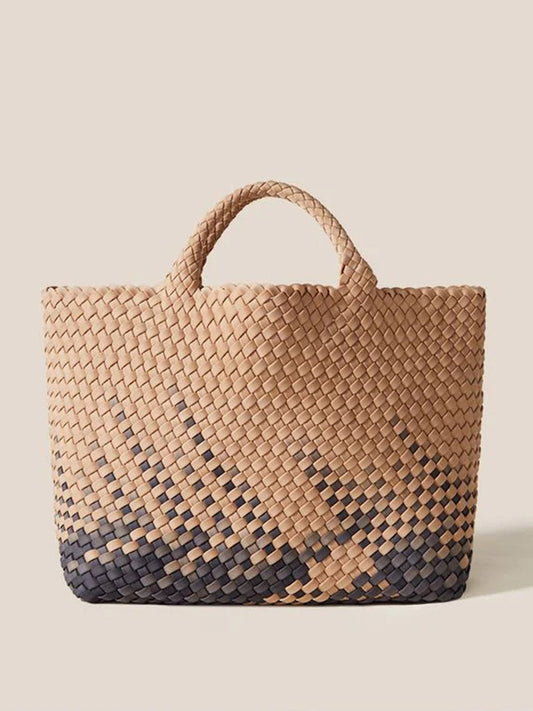 Naghedi St. Barths Medium Tote in Graphic Ombre Paz with a gradient color transition from light tan at the top to dark brown at the bottom, photographed against a neutral background.
