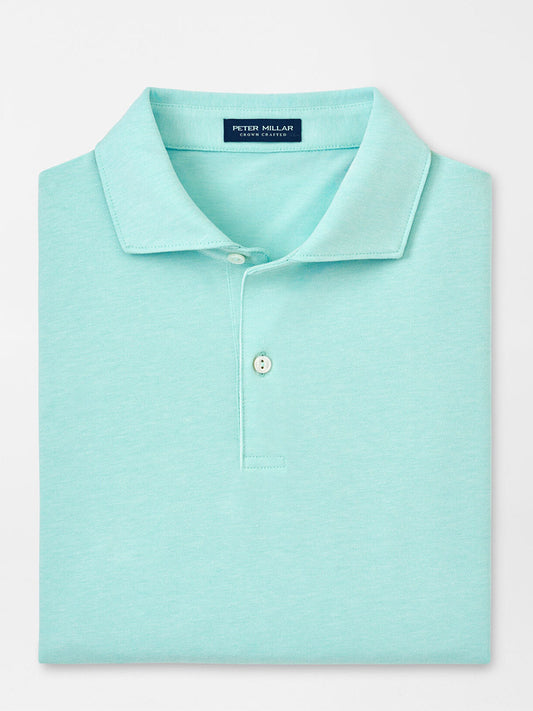 Peter Millar Albatross Cotton Blend Piqué Polo in Iced Aqua displayed flat with focus on the collar and top button.