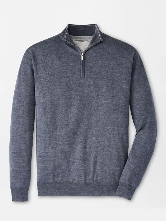 The Peter Millar Autumn Crest Quarter-Zip in Charcoal is a classic-fit, long-sleeve sweater with a high collar, shown flat on a white background.