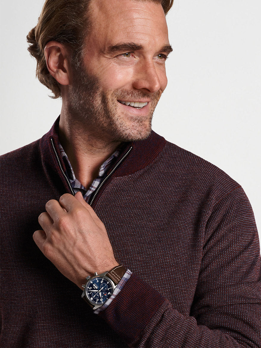 Peter Millar Breaker Birdseye Quarter-Zip in Holiday Red