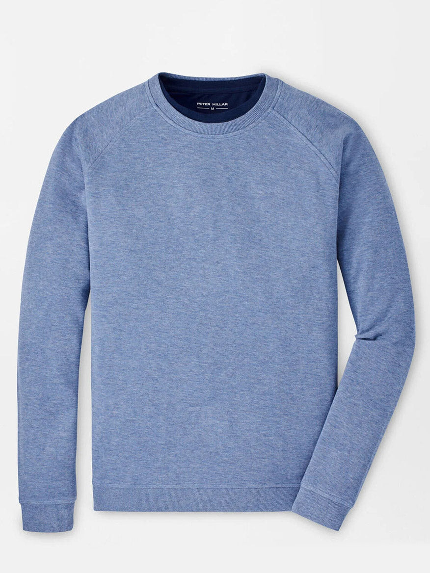 The Peter Millar Crown Comfort Knit Crew in Blue Freesia is a soft cotton, classic fit crewneck sweatshirt shown on a flat, white background.
