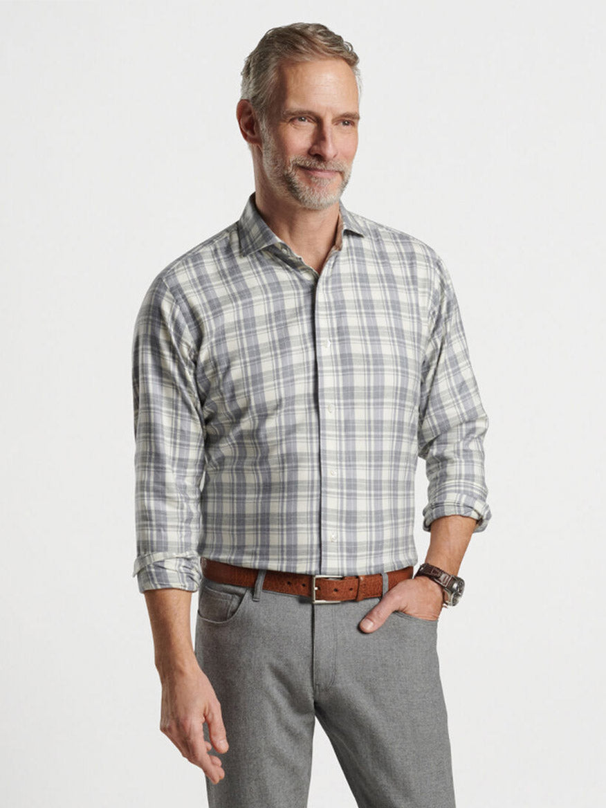 Peter Millar Calcolo Italian Flannel Sport Shirt in Gale Grey