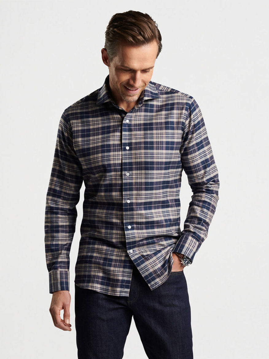 Peter Millar Davol Italian Flannel Sport Shirt in Navy