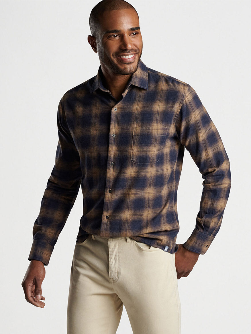 Peter Millar Edgehill Cotton Sport Shirt in Navy