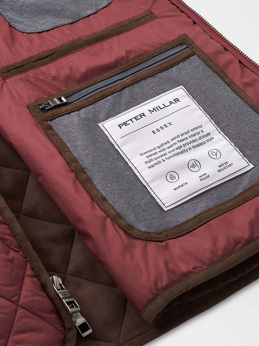 Peter Millar Essex Quilted Travel Vest in Cranberry