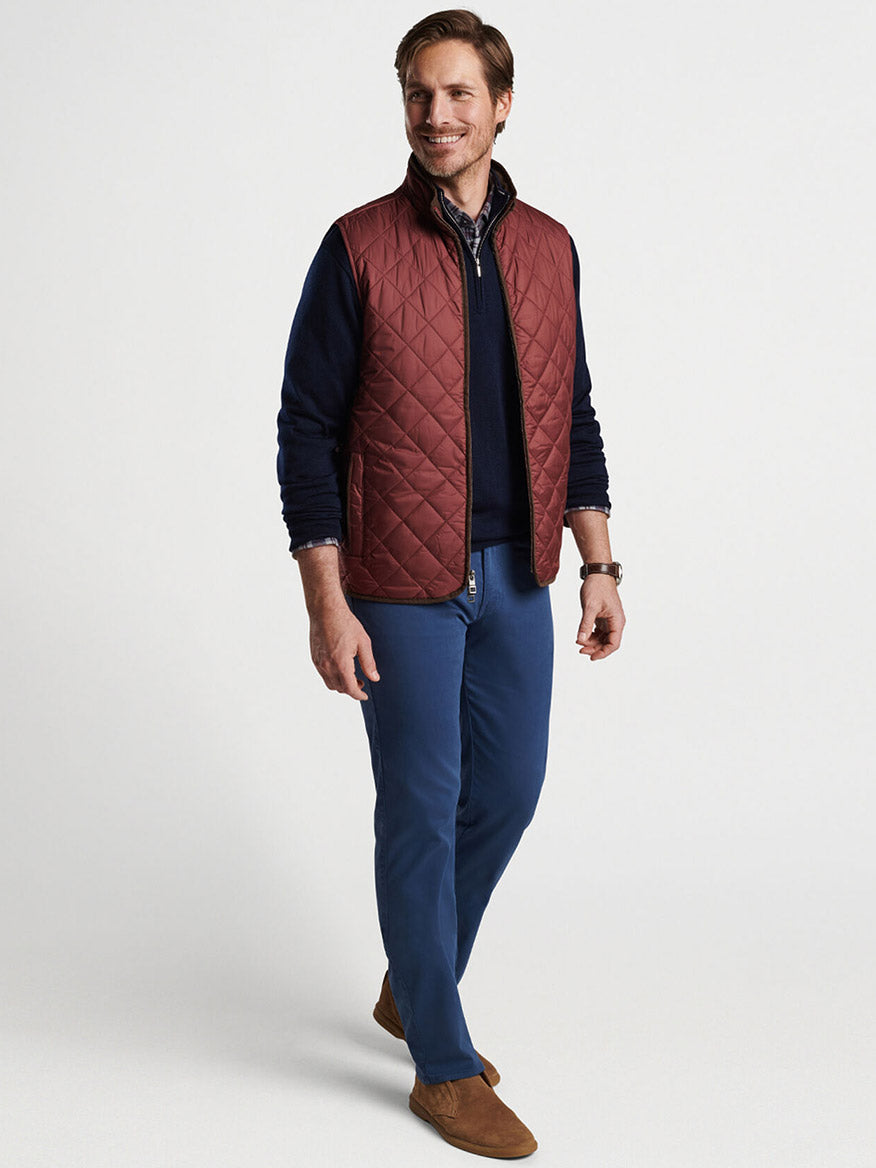 Peter Millar Essex Quilted Travel Vest in Cranberry