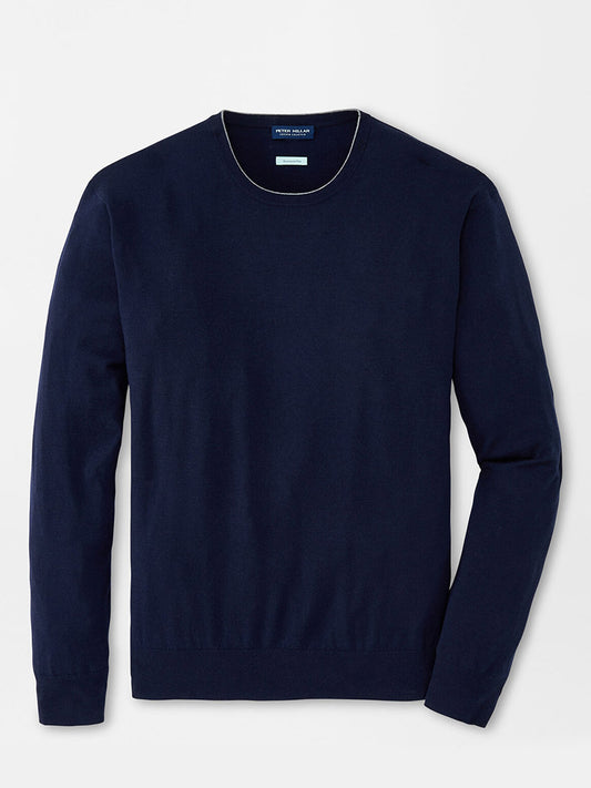 Peter Millar Excursionist Flex Crew in Navy made from performance Merino wool displayed on a white background.