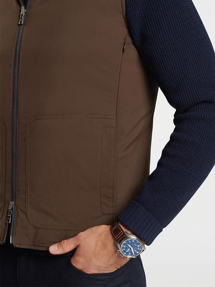 Peter Millar Excursionist Flex Reversible Knit Vest in Navy/Espresso