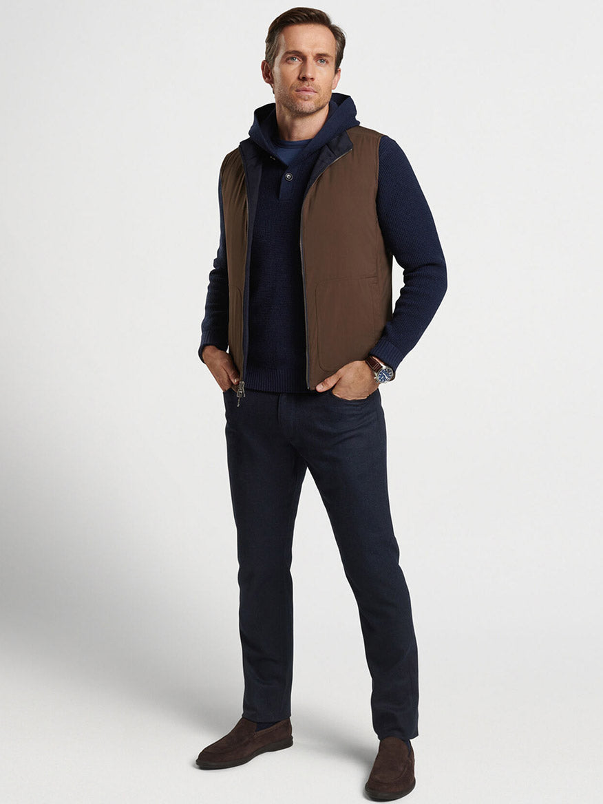 Peter Millar Excursionist Flex Reversible Knit Vest in Navy/Espresso