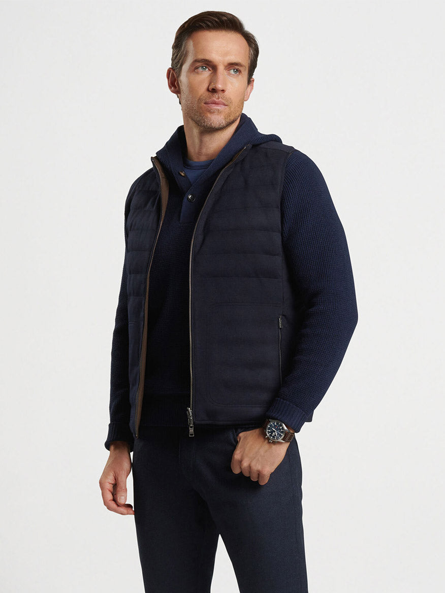 Peter Millar Excursionist Flex Reversible Knit Vest in Navy/Espresso