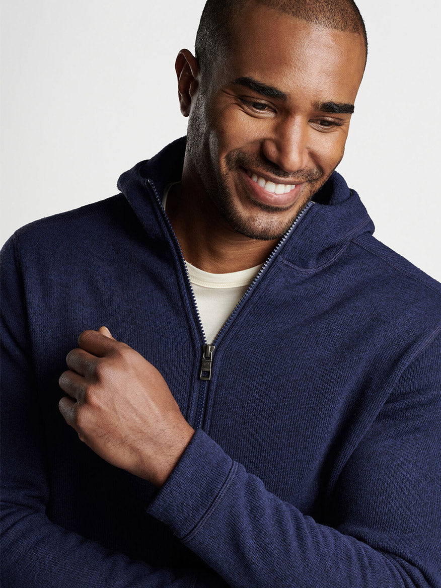 Peter Millar Crown Sweater Fleece Full-Zip Hoodie in Navy