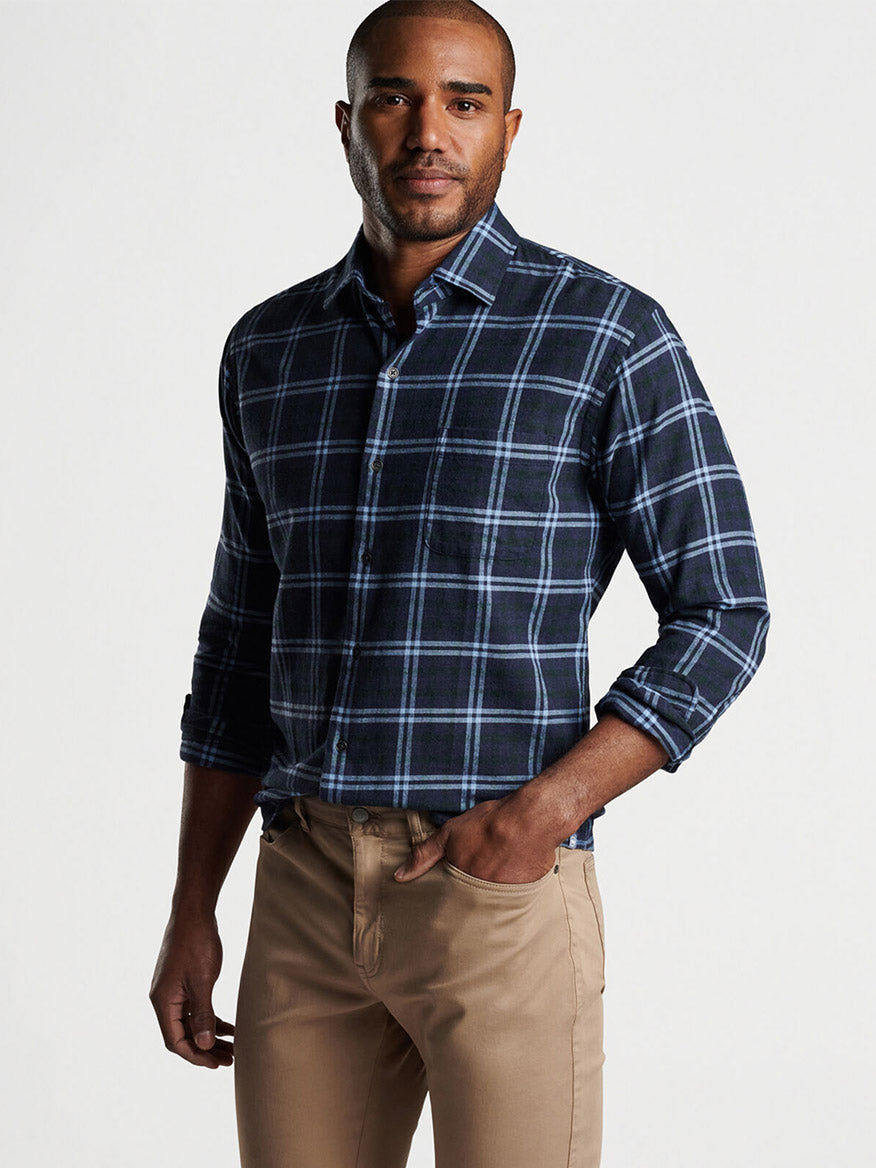 Peter Millar Glenbrook Cotton Sport Shirt in Navy