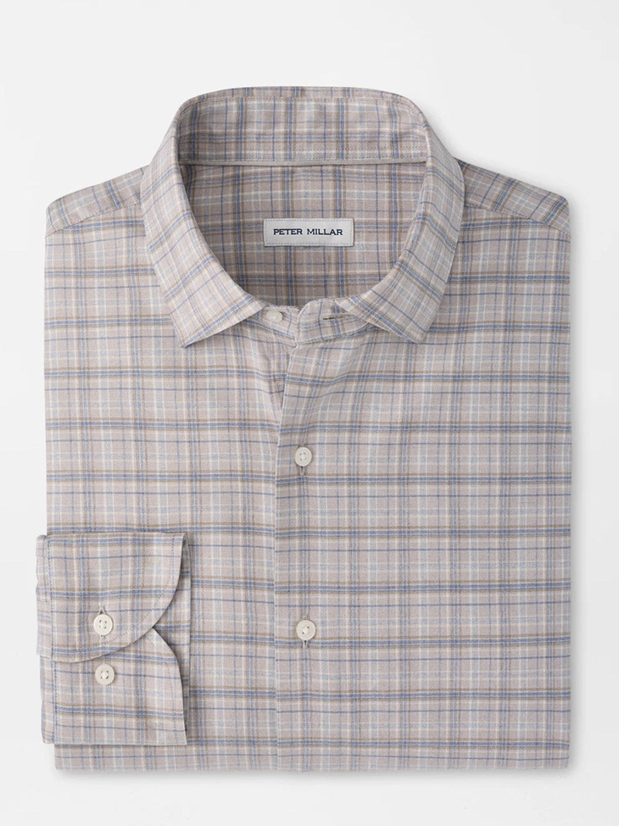 peter millar dress shirts Griffin Crown Soft Twill Sport Shirt Battleship Grey / M down collar French placket Neck Size:14 1/2 Camille + Freeman's Atlantic Back Style_Open Back