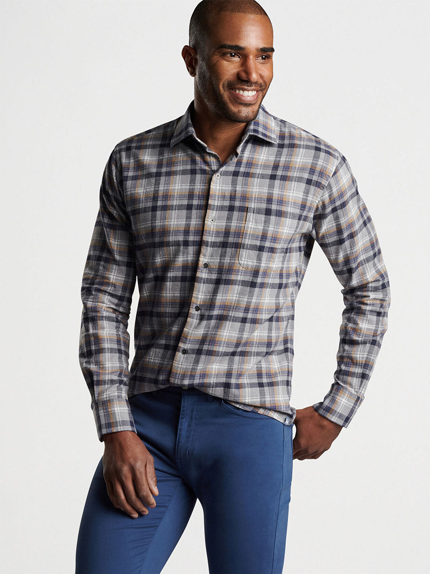 Peter Millar Iron Way Cotton Sport Shirt in Gale Grey