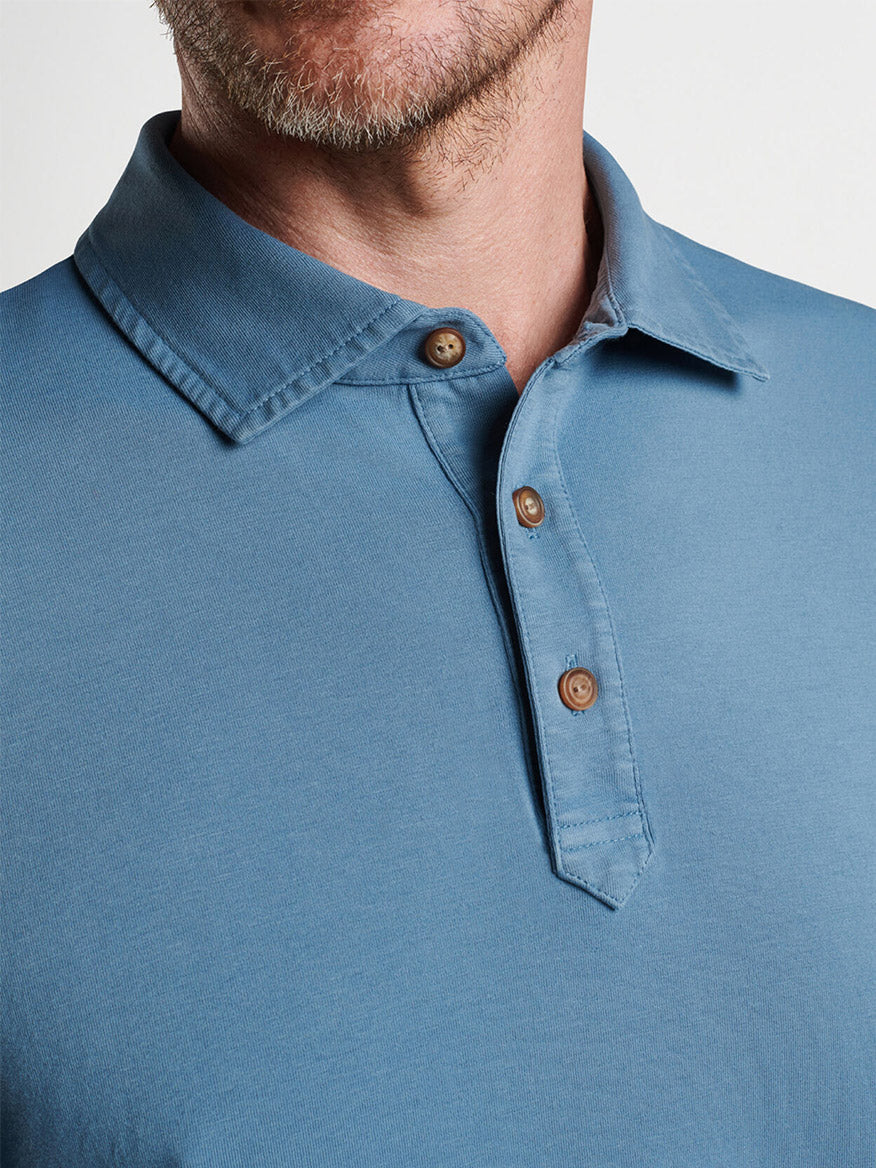 Peter Millar Lava Wash Long-Sleeve Polo in Reservoir