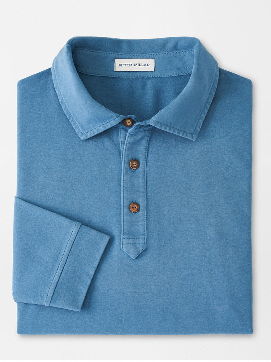 Peter Millar Lava Wash Long-Sleeve Polo in Reservoir