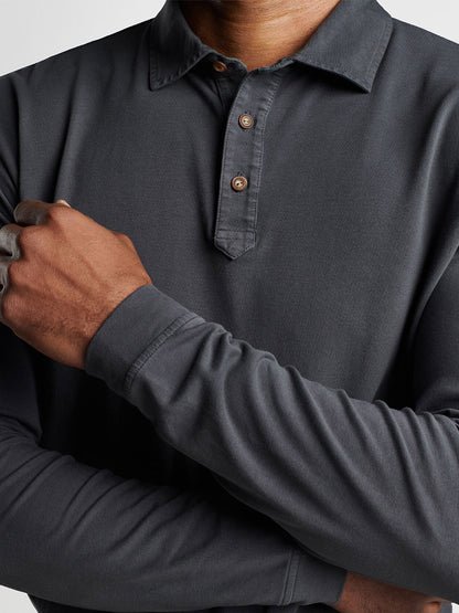 Peter Millar Lava Wash Long-Sleeve Polo in Washed Black