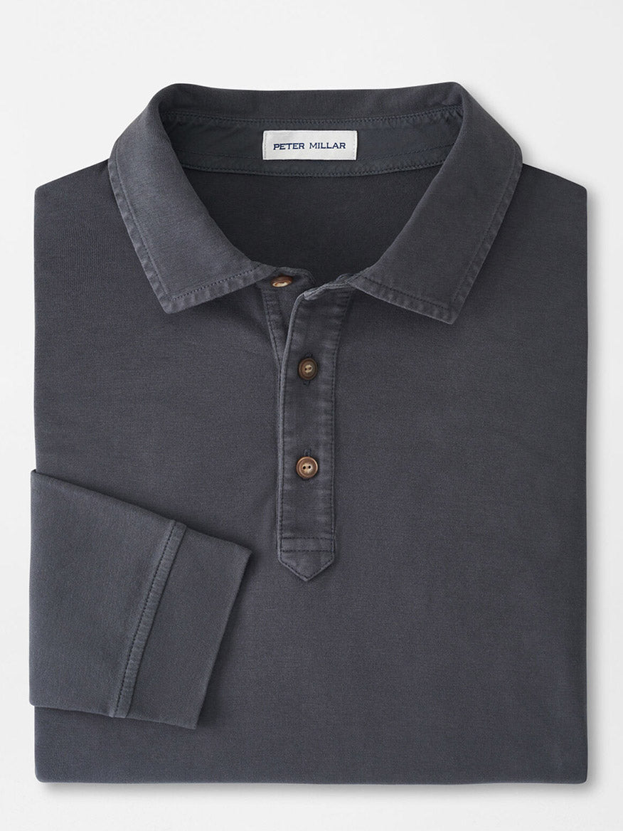 Peter Millar Lava Wash Long-Sleeve Polo in Washed Black