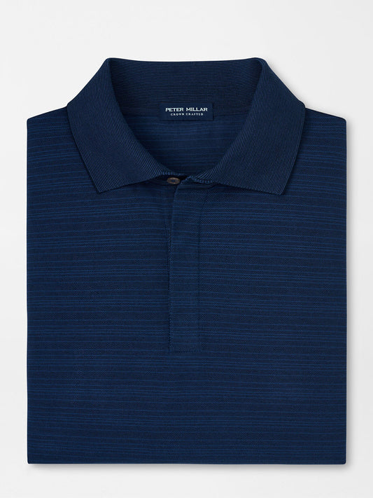 Blue Pearl Peter Millar Pembroke polo shirt with a textured pattern, displayed flat with a folded collar and partial button placket.