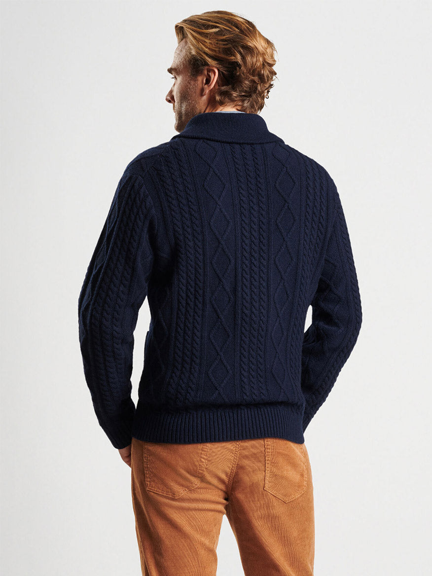 Peter Millar Fisherman's Cable Shawl Collar Cardigan in Navy