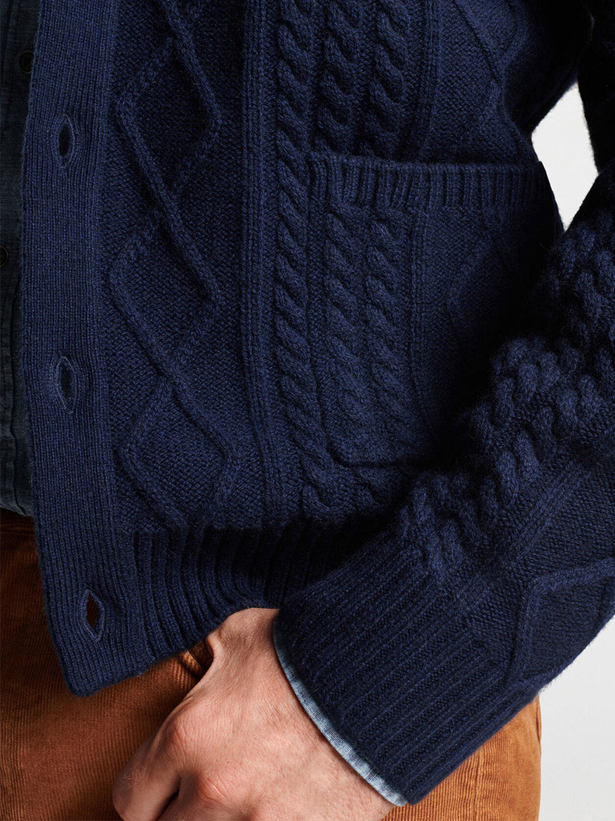 Peter Millar Fisherman's Cable Shawl Collar Cardigan in Navy