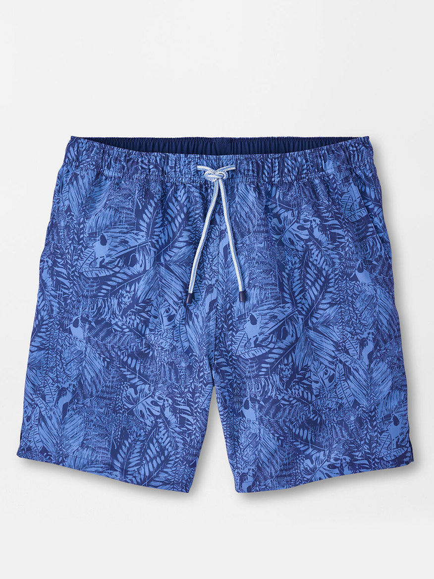 Peter Millar Tropicrazy Swim Trunk in Atlantic Blue with drawstring.