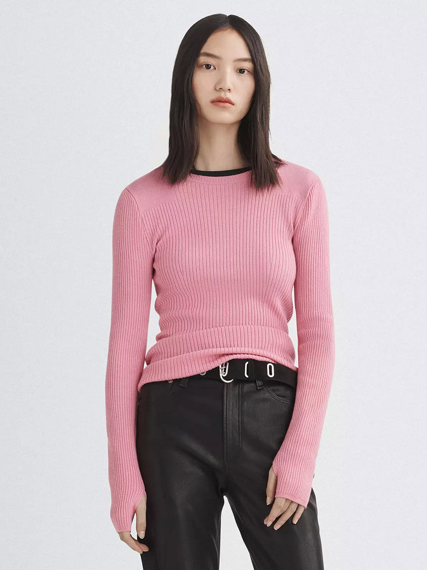 rag & bone Audrina Wool Crew in Fuchsia