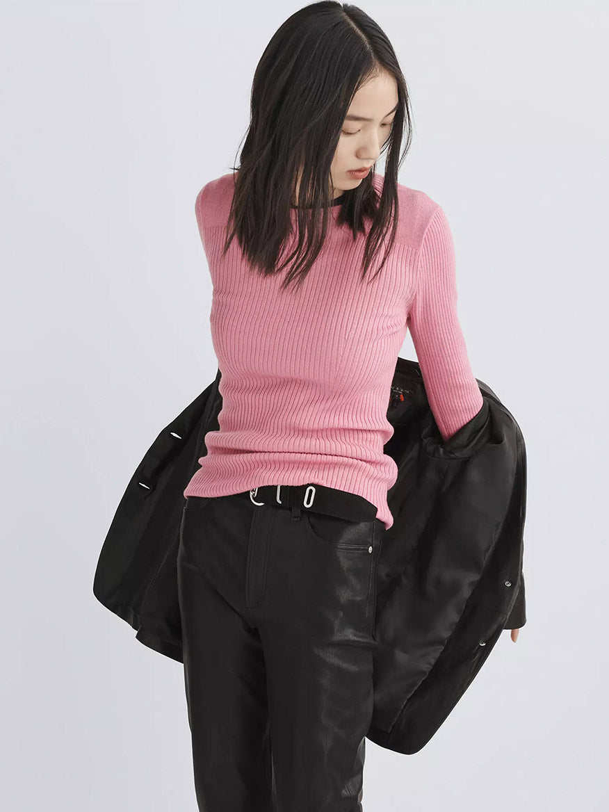 rag & bone Audrina Wool Crew in Fuchsia