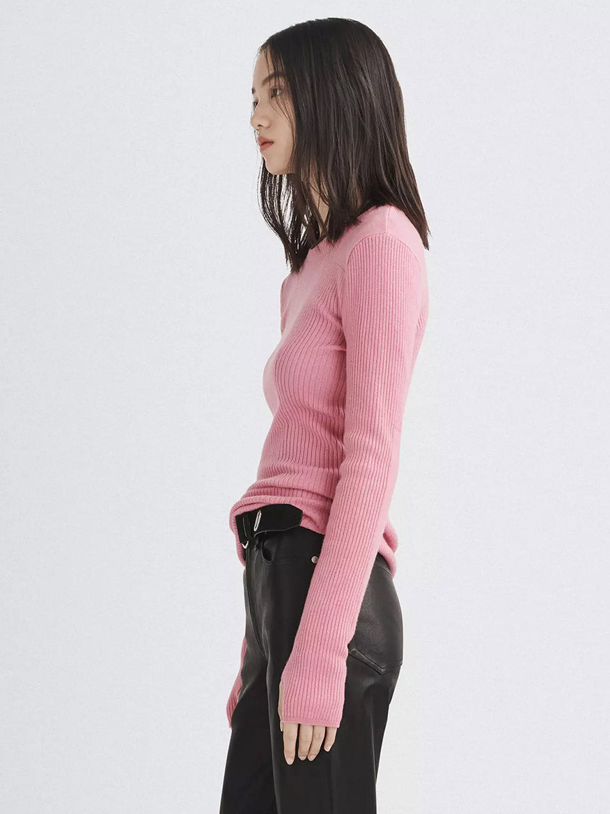 rag & bone Audrina Wool Crew in Fuchsia