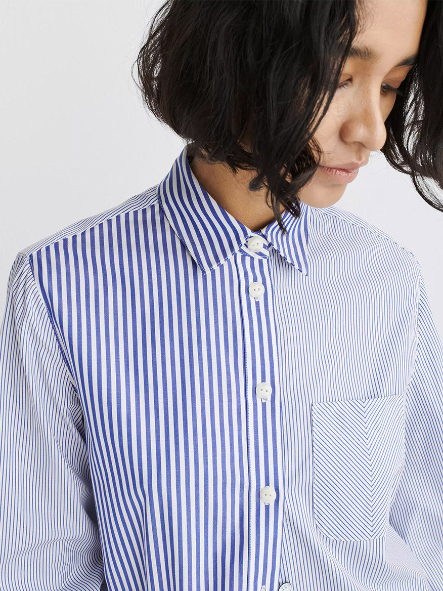 rag & bone Maxine Cotton Poplin Shirt in Blue Multi