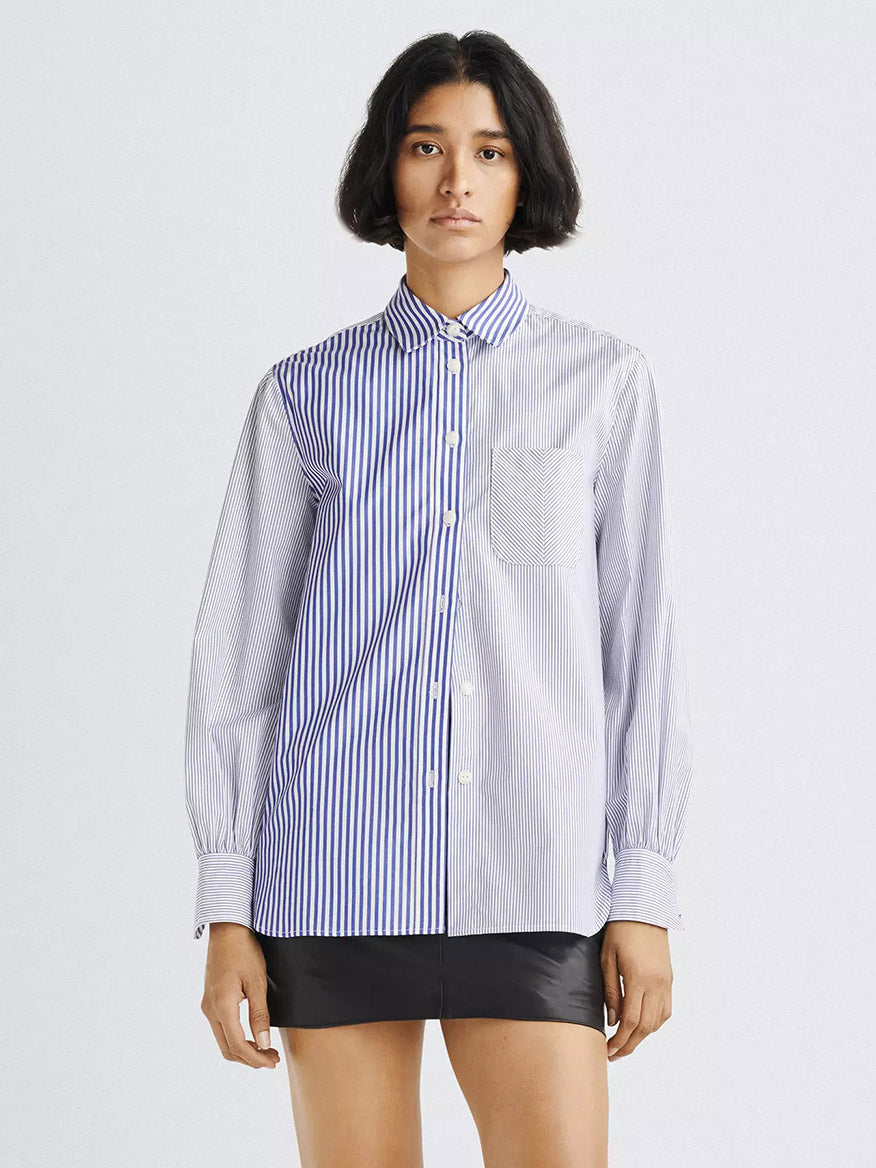 rag & bone Maxine Cotton Poplin Shirt in Blue Multi