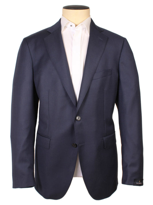 The Scabal Londoner Super 140s Sport Jacket in Blue features notch lapels, two buttons, and flap pockets, displayed on a mannequin over a white dress shirt—highlighting exceptional craftsmanship.