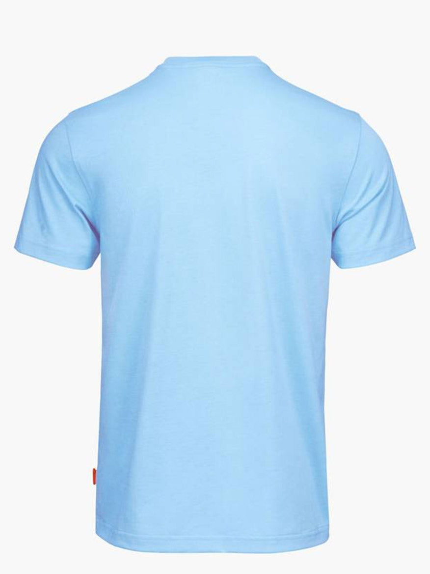 Swims Aksla T Shirt in Spray Blue displayed from the back with a small red logo on the lower right side.