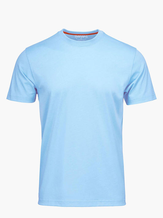 Swims Aksla T Shirt in Spray Blue crewneck t-shirt in Pima jersey fabric on a white background.