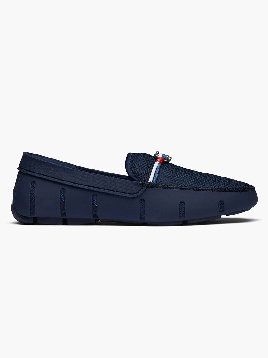 Swims Riva Loafer in Navy with a mesh design and red and white detail on the vamp.