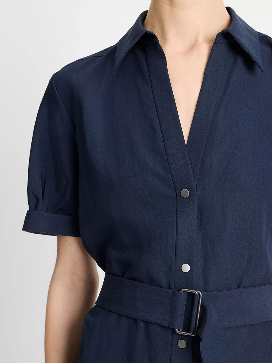 Vince Cuffed-Sleeve Belted Shirt Dress in Coastal