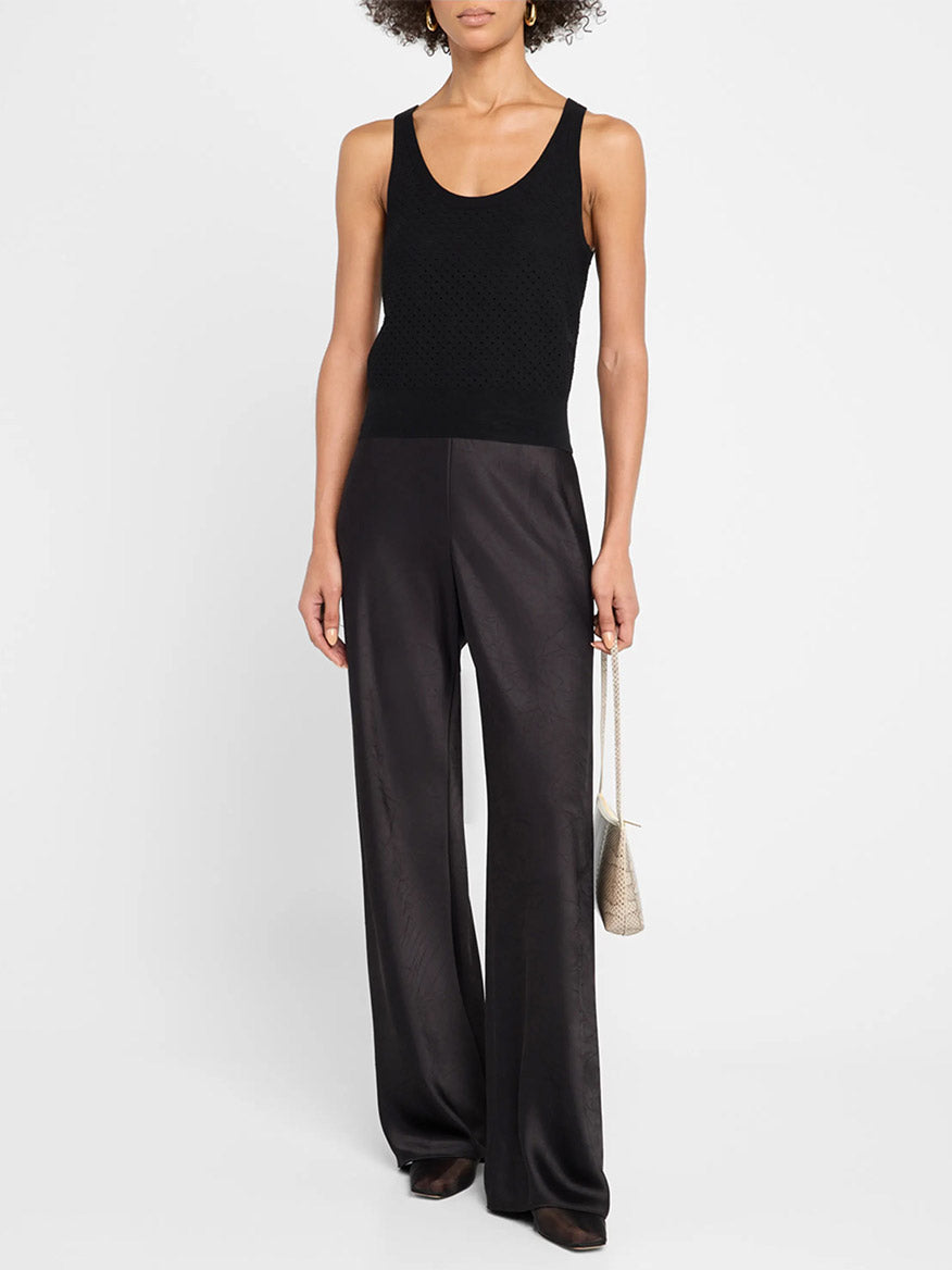 Vince Italian Cotton-Blend Mesh Double-Layer Tank in Black