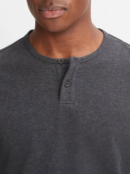 Vince Sueded Jersey Long-Sleeve Henley in Heather Charcoal